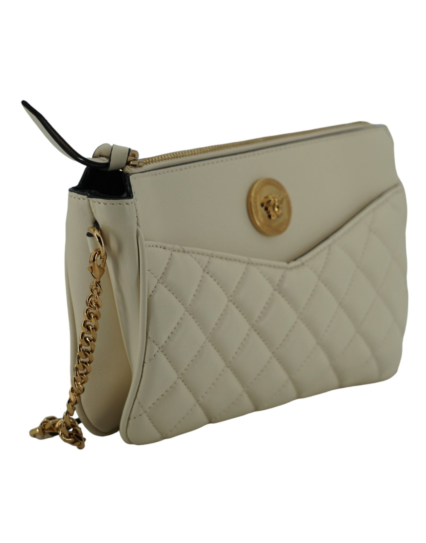 Elegant White Lamb Leather Crossbody Pouch - GLAMHUB BOUTIQUE 