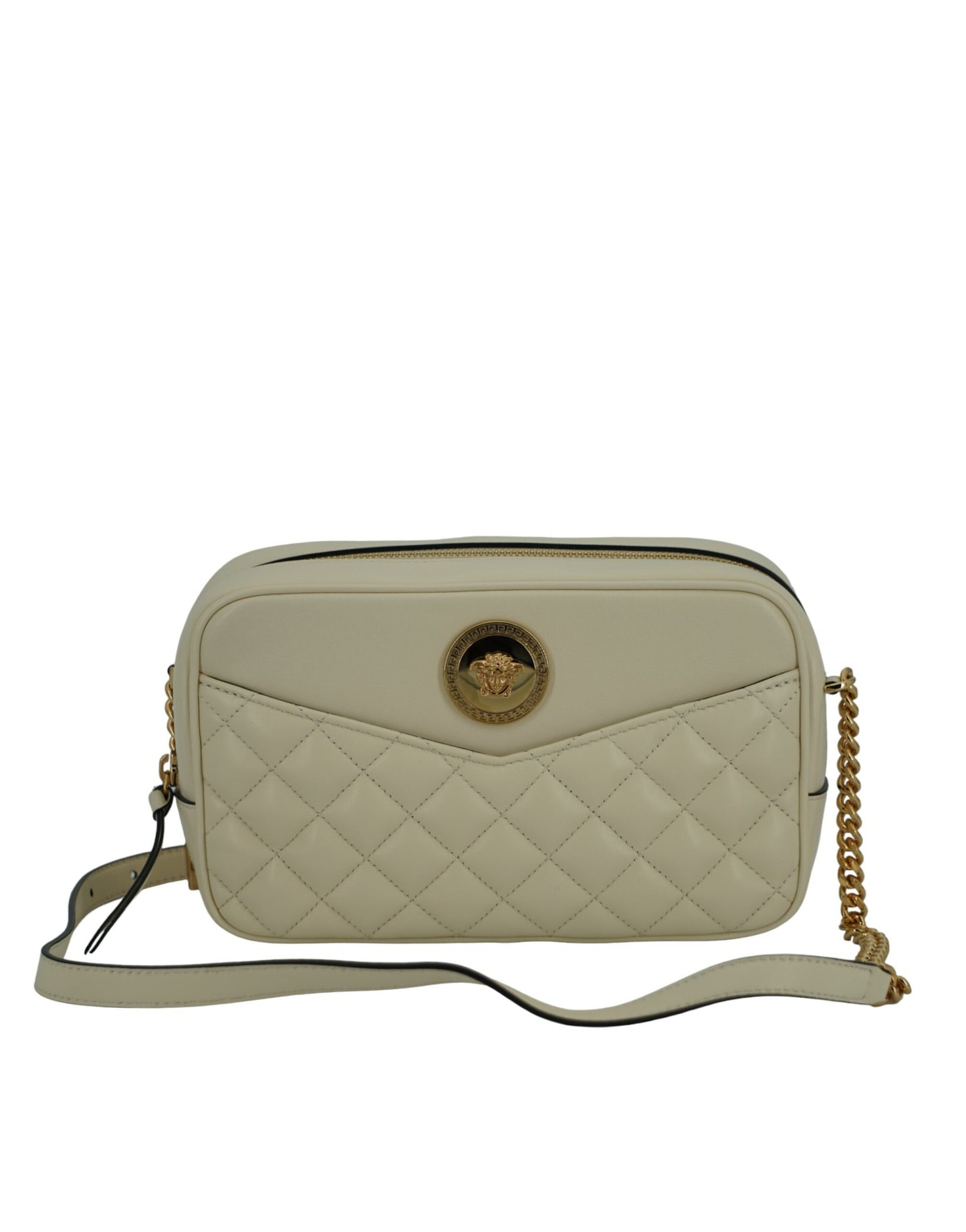 Elegant White Leather Camera Shoulder Bag - GLAMHUB BOUTIQUE 