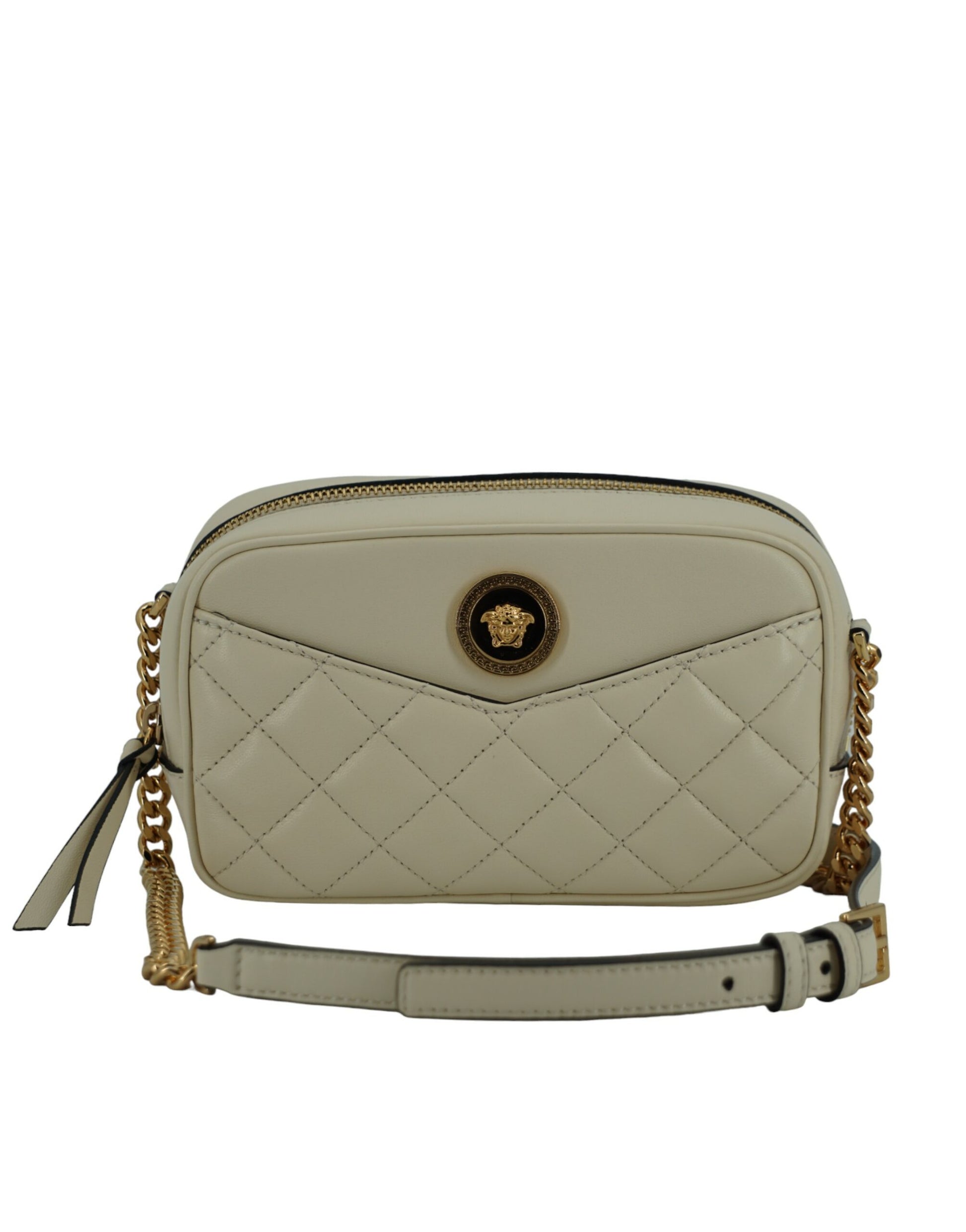 Elegant White Lamb Leather Camera Bag - GLAMHUB BOUTIQUE 