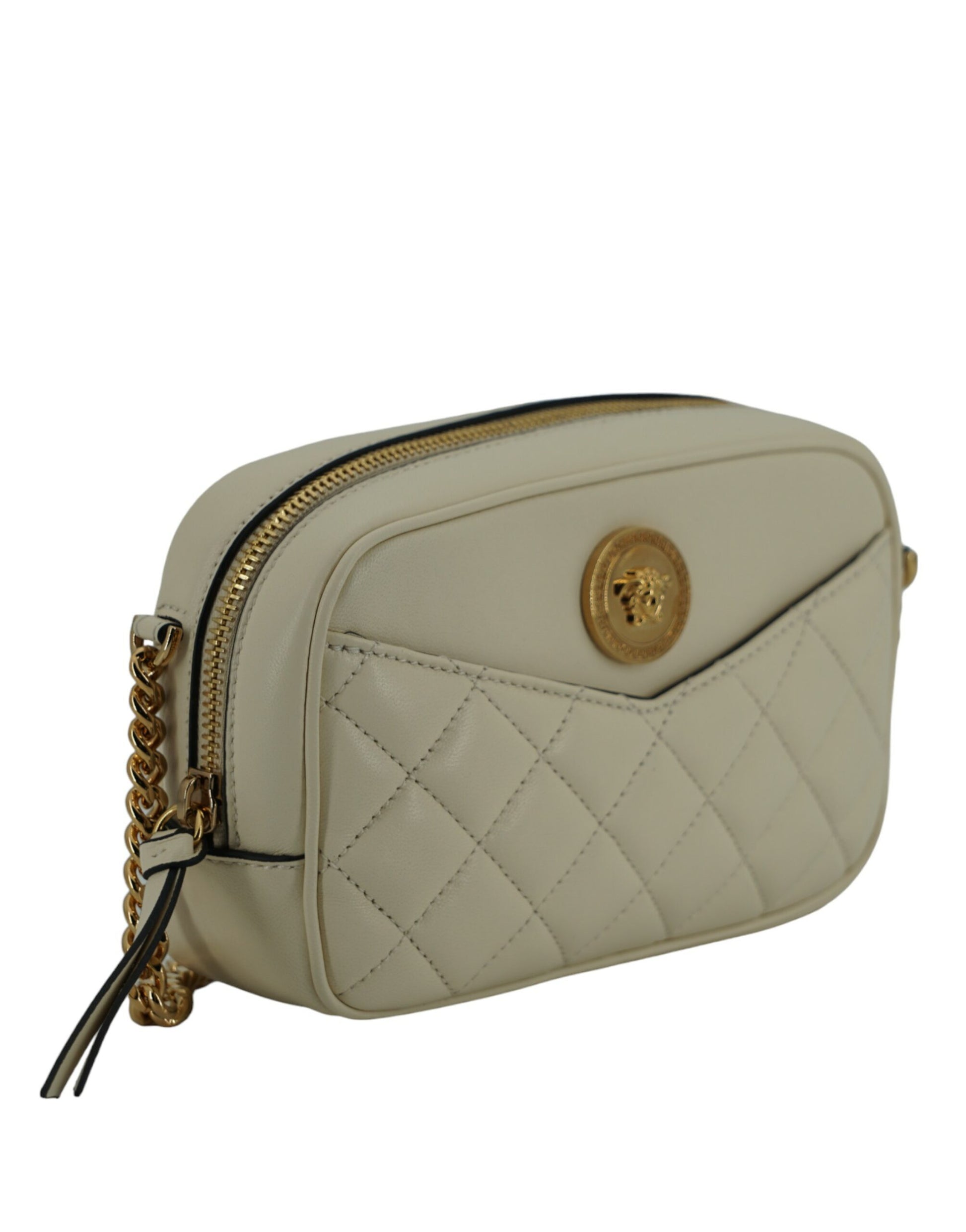 Elegant White Lamb Leather Camera Bag - GLAMHUB BOUTIQUE 