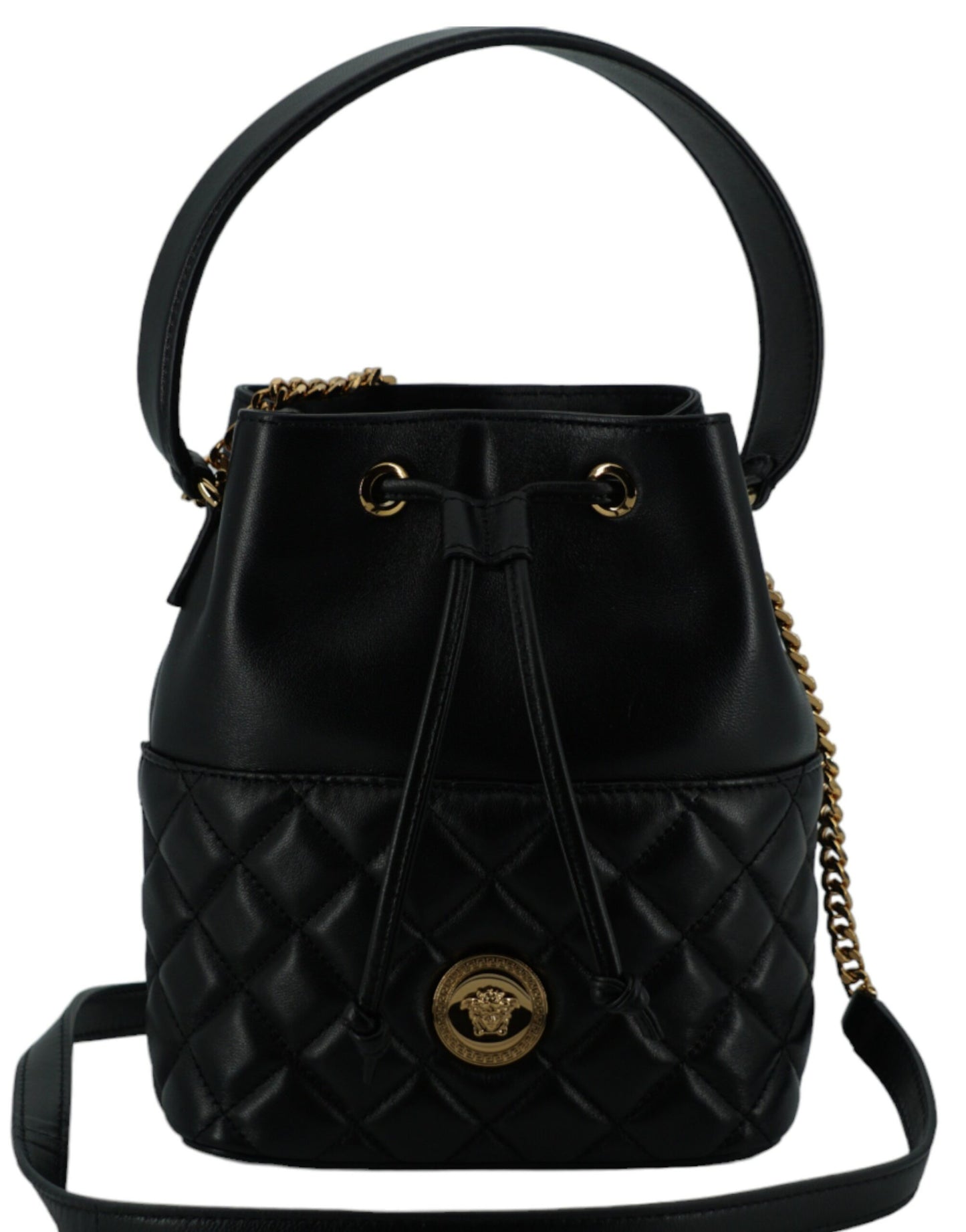 Elegant Black Leather Bucket Shoulder Bag - GLAMHUB BOUTIQUE 