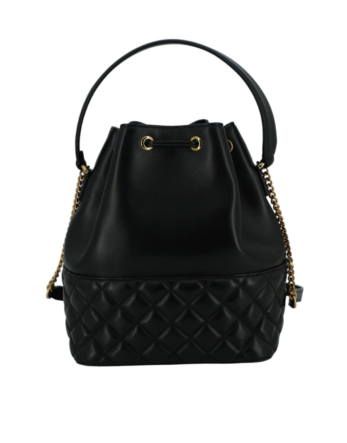 Elegant Black Leather Medusa Bucket Shoulder Bag - GLAMHUB BOUTIQUE 