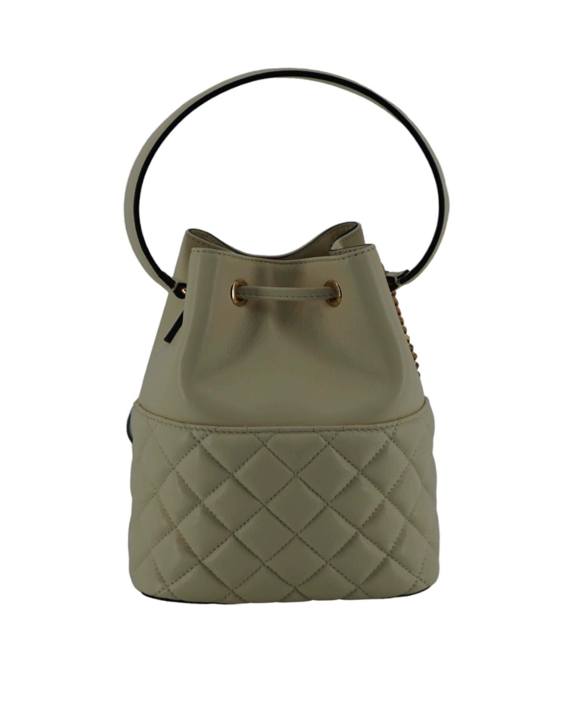 Elegant Small White Leather Bucket Shoulder Bag - GLAMHUB BOUTIQUE 