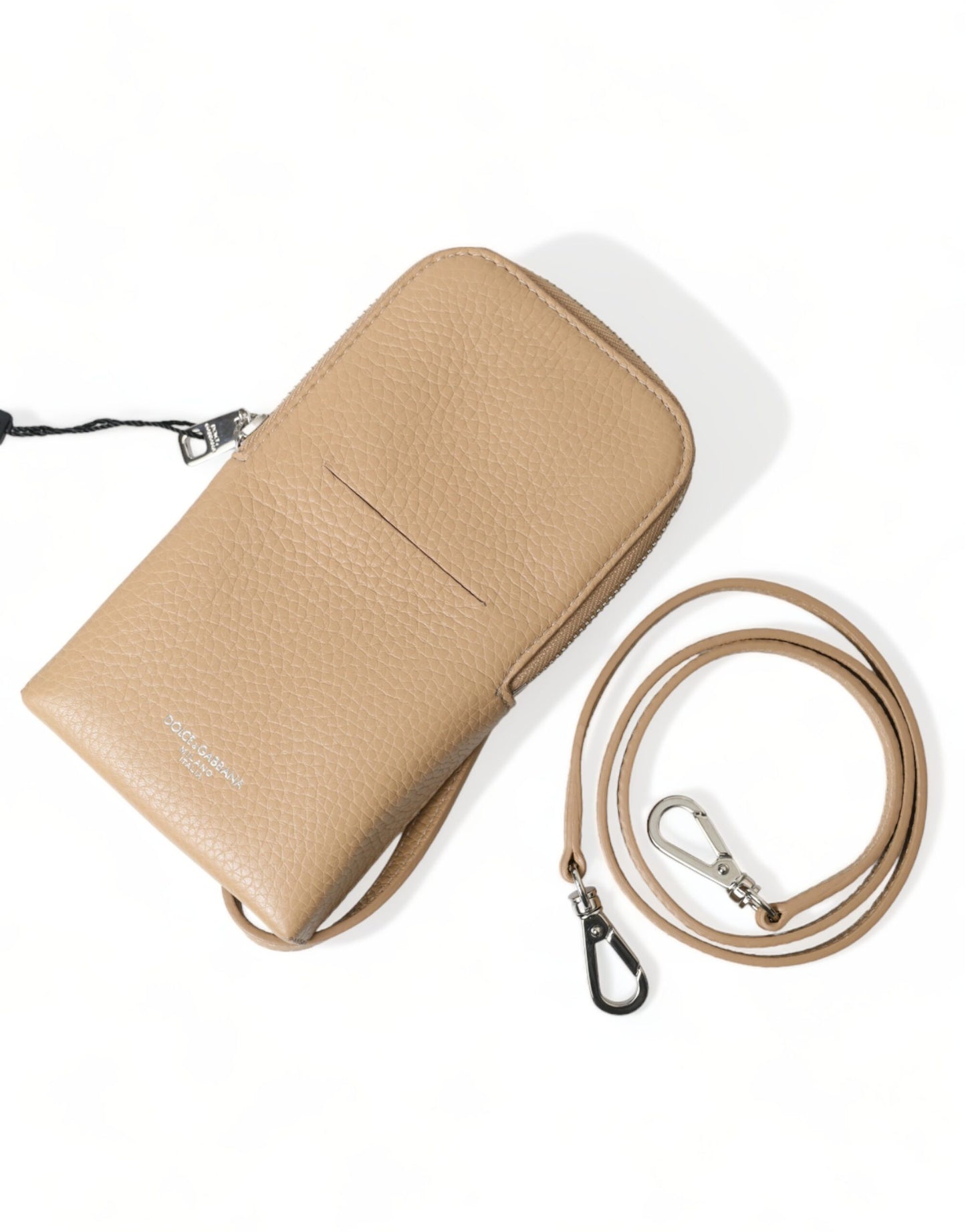 Elegante Crossbody-Handytasche aus beigefarbenem Leder