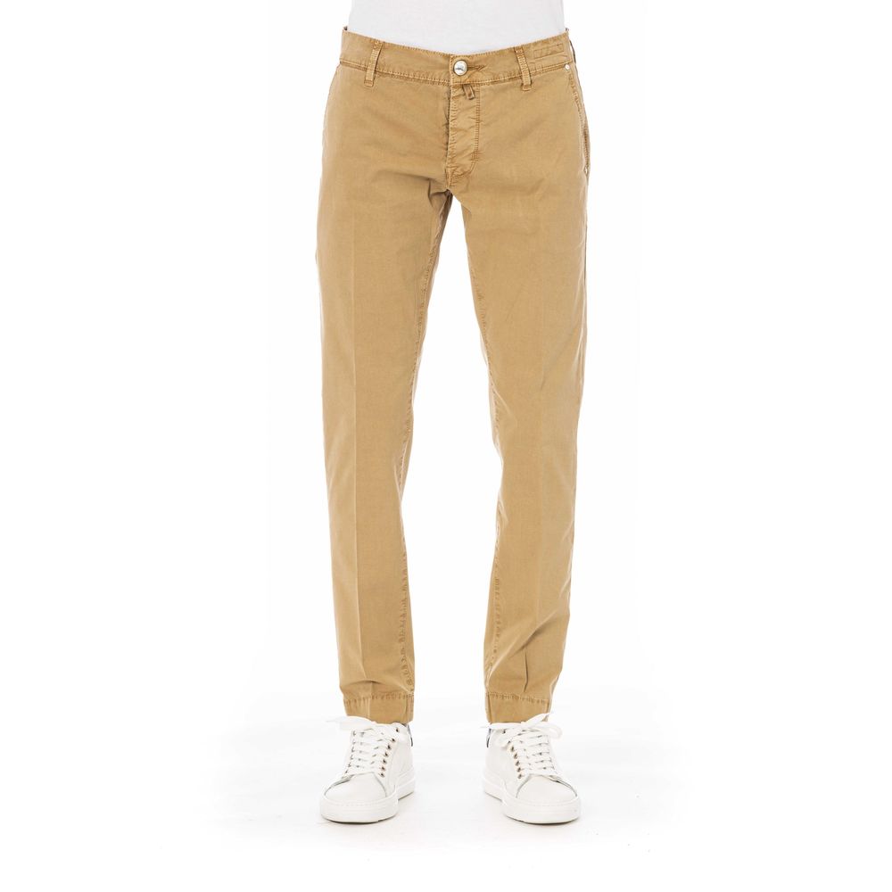 Beige Cotton Men Pants - GlamHub Luxury and Icon Brand Clothing