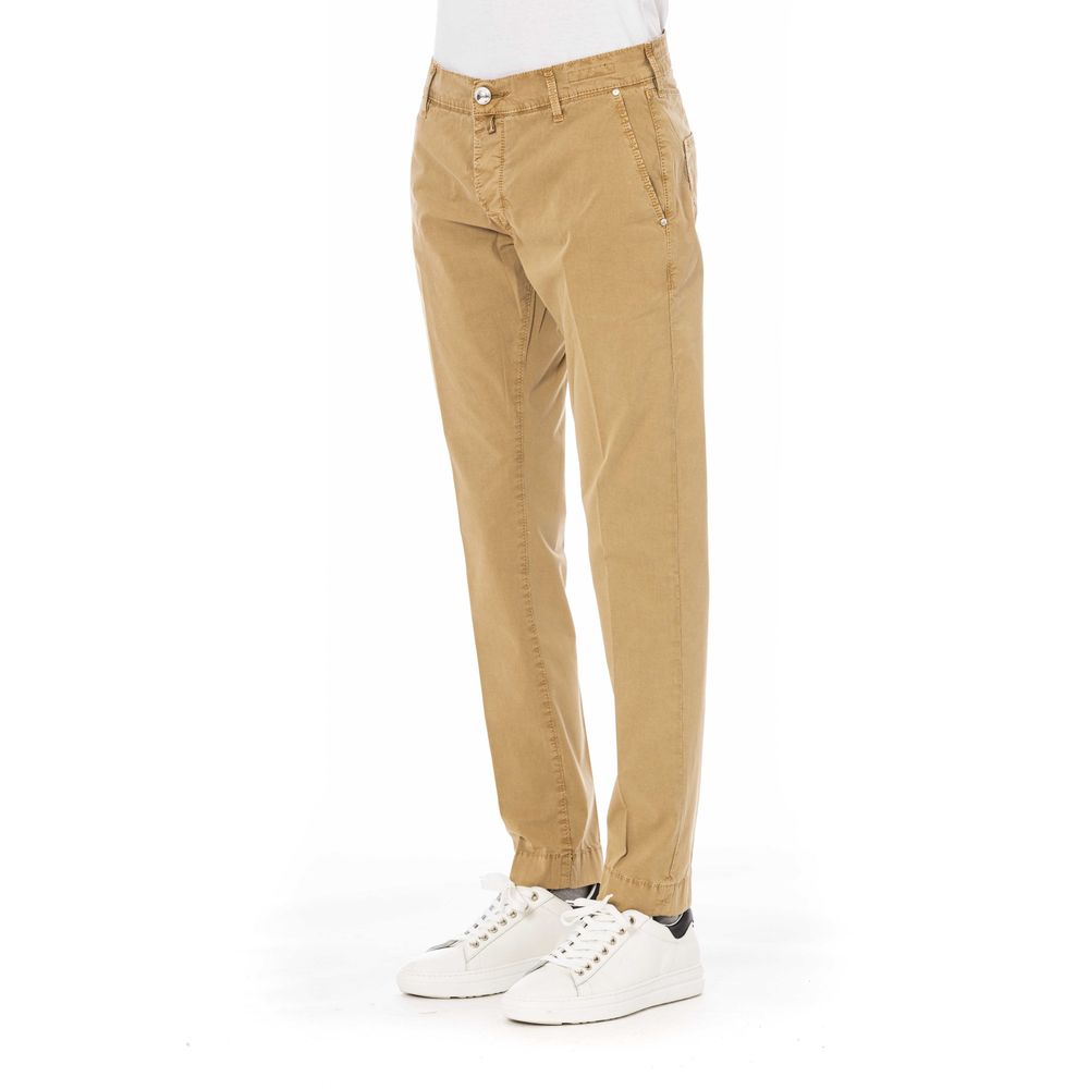 Beige Cotton Men Pants - GlamHub Luxury and Icon Brand Clothing