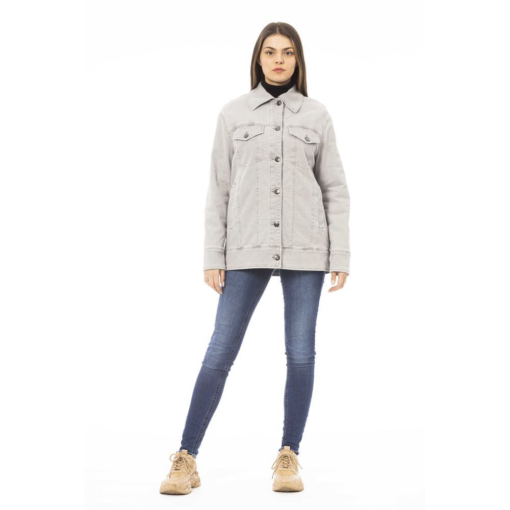 Gray Cotton Women Jacket - GlamHub Luxury and Icon Brand Clothing