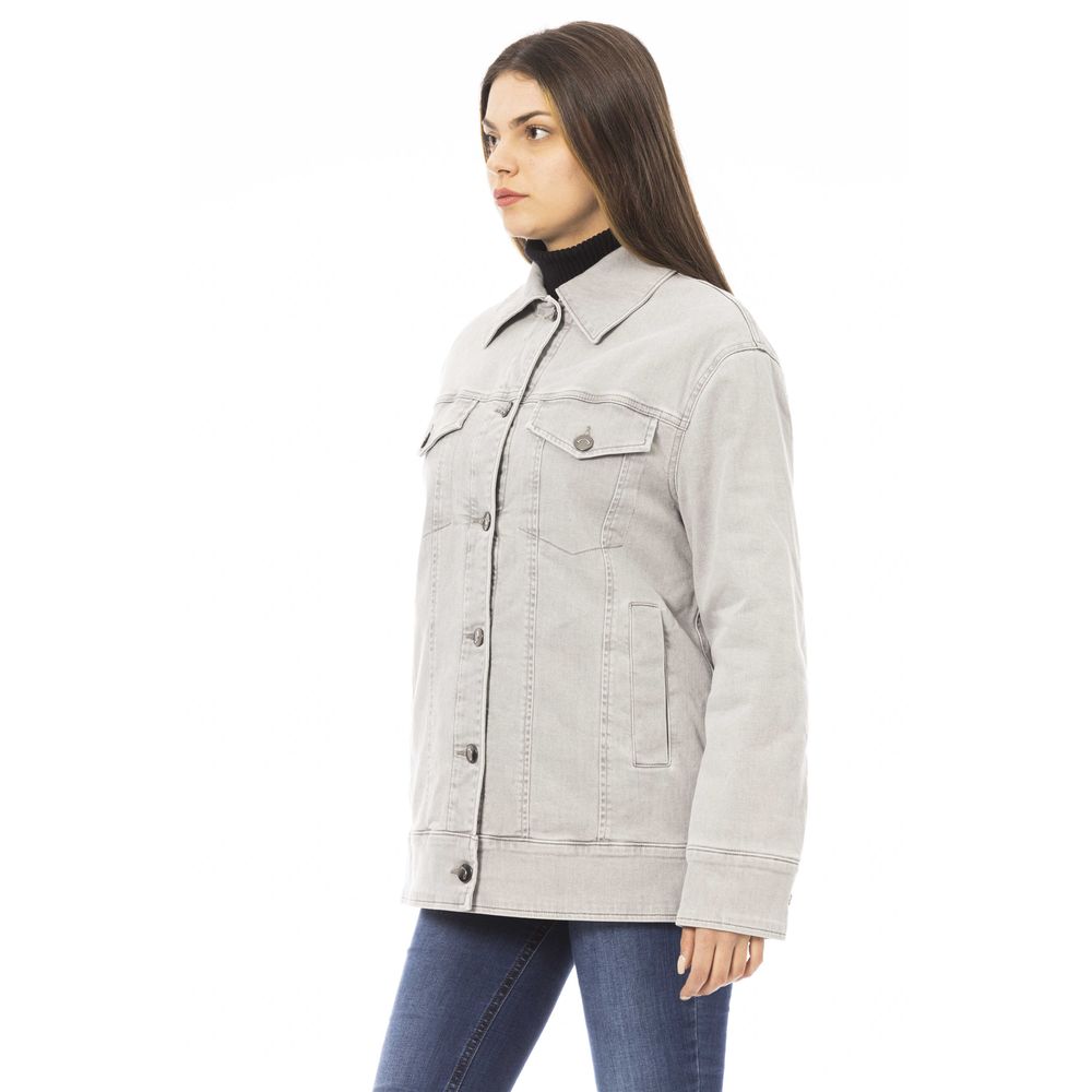 Gray Cotton Women Jacket - GlamHub Luxury and Icon Brand Clothing