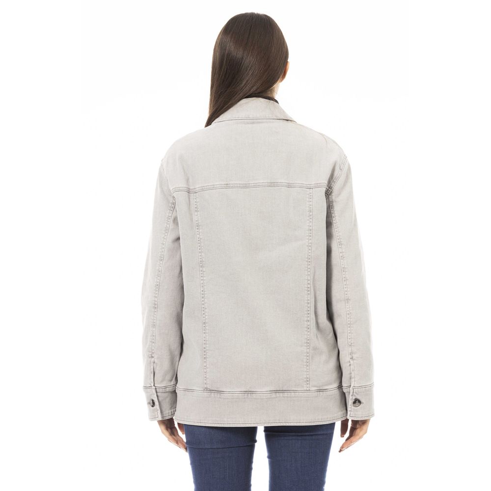 Gray Cotton Women Jacket - GlamHub Luxury and Icon Brand Clothing