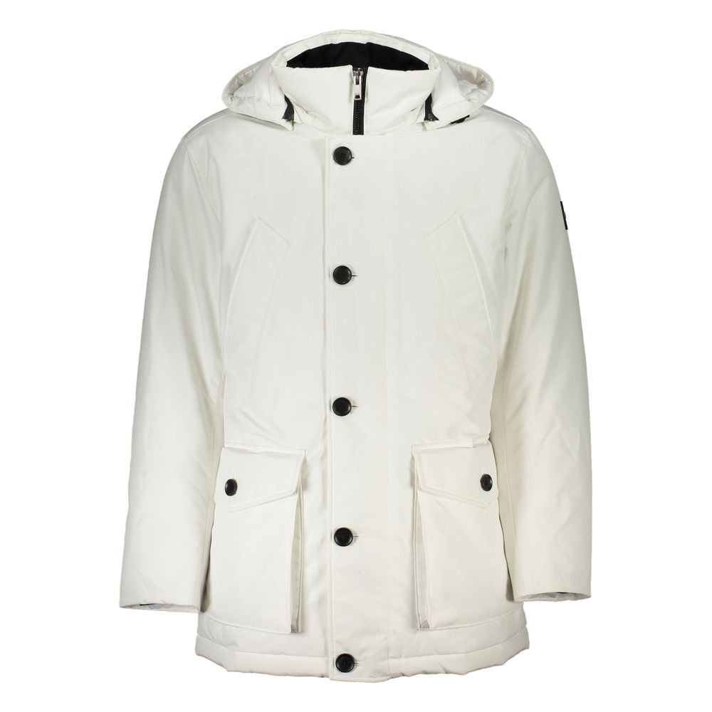 White Polyamide Men Jacket - GLAMHUB BOUTIQUE 