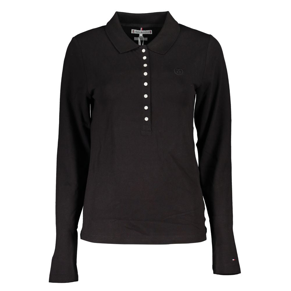 Black Cotton Women Polo Shirt - GLAMHUB BOUTIQUE 