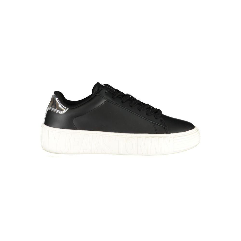 Black Leather Women Sneaker - GLAMHUB BOUTIQUE 