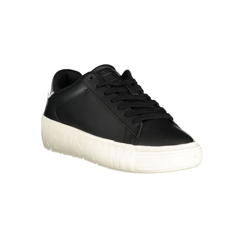 Black Leather Women Sneaker - GLAMHUB BOUTIQUE 