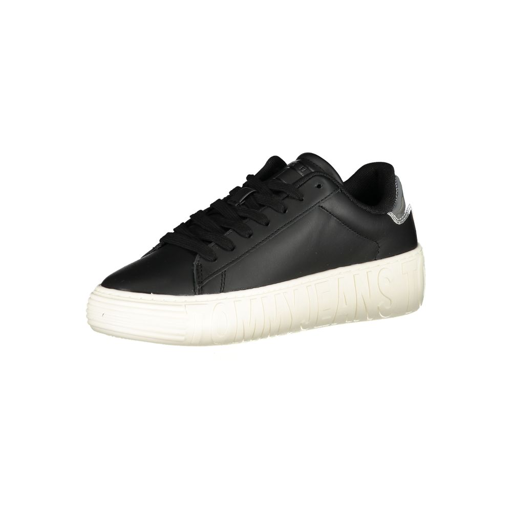 Black Leather Women Sneaker - GLAMHUB BOUTIQUE 