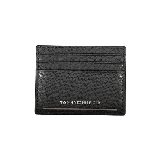 Sleek Black Leather Card Holder with Contrast Details - GLAMHUB BOUTIQUE 