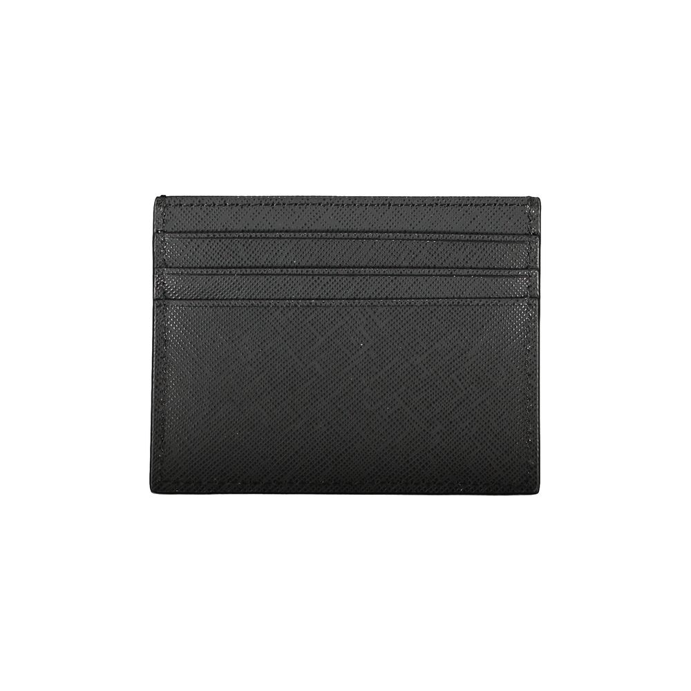 Sleek Black Leather Card Holder with Contrast Details - GLAMHUB BOUTIQUE 