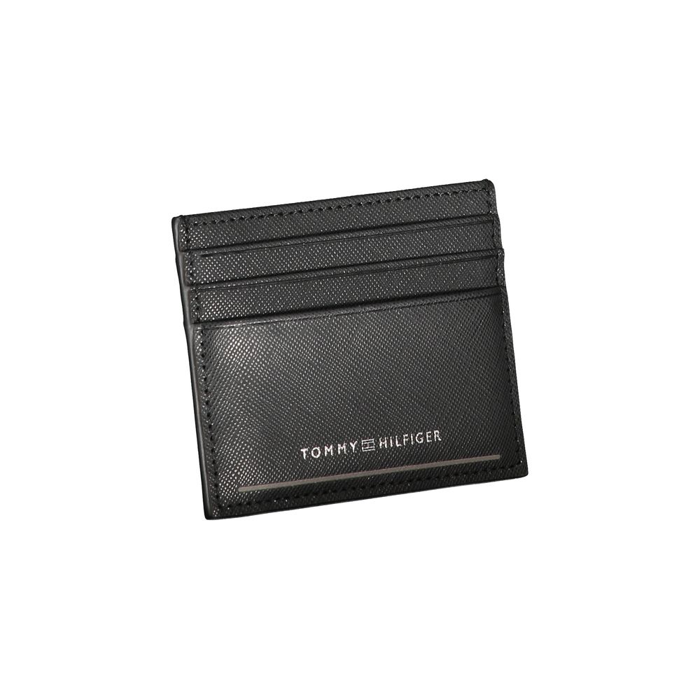 Sleek Black Leather Card Holder with Contrast Details - GLAMHUB BOUTIQUE 