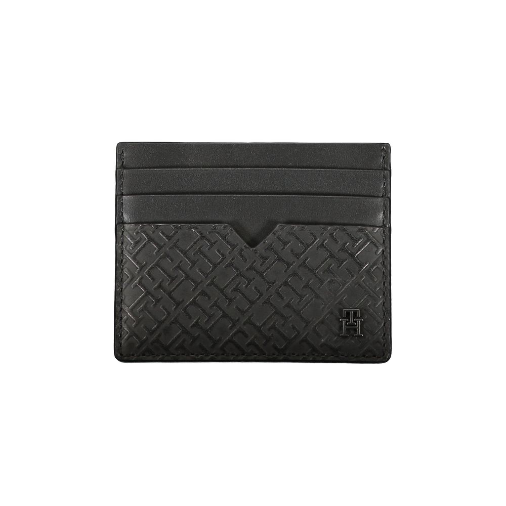 Sleek Black Leather Card Holder with Contrast Detail - GLAMHUB BOUTIQUE 