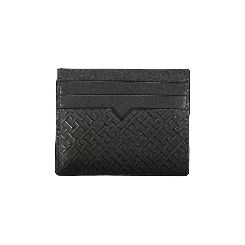 Sleek Black Leather Card Holder with Contrast Detail - GLAMHUB BOUTIQUE 