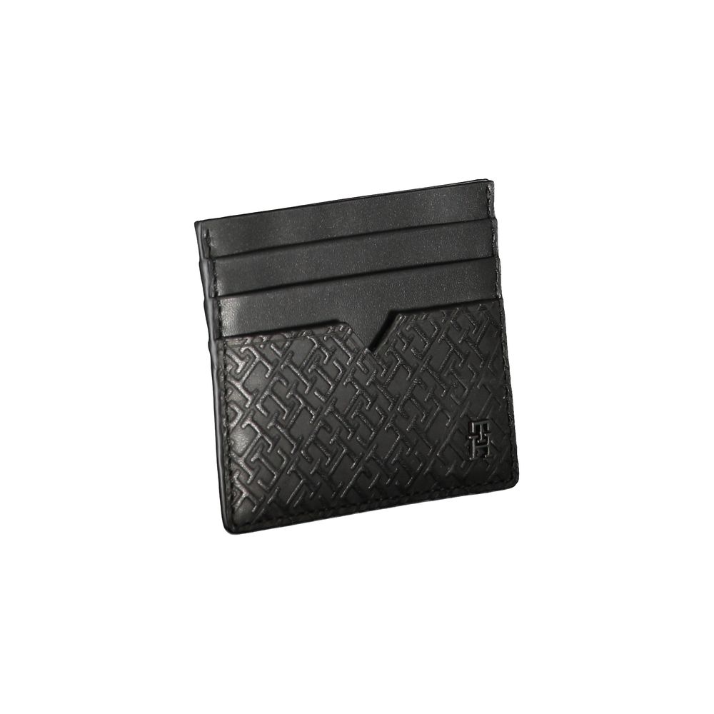 Sleek Black Leather Card Holder with Contrast Detail - GLAMHUB BOUTIQUE 