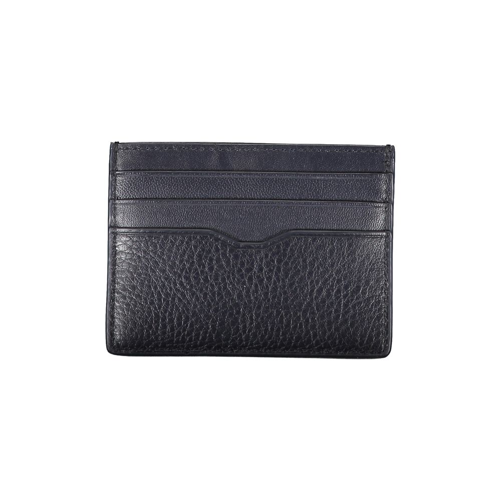 Sleek Blue Leather Card Holder with Contrast Details - GLAMHUB BOUTIQUE 