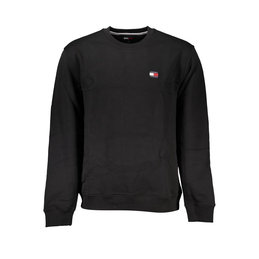 Sleek Black Cotton Crew Neck Sweatshirt - GLAMHUB BOUTIQUE 