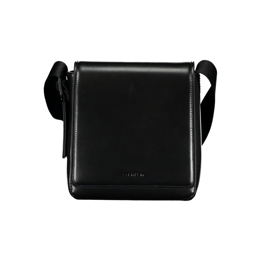 Sleek Black Shoulder Bag with Logo Detail - GLAMHUB BOUTIQUE 