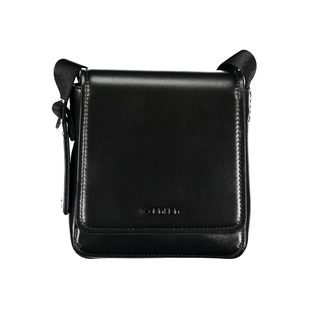 Sleek Black Shoulder Bag with Logo Detail - GLAMHUB BOUTIQUE 