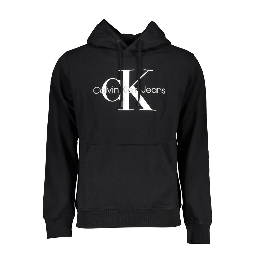 Sleek Black Cotton Hoodie with Logo Print - GlamHub Luxury and Icon Brand Clothing