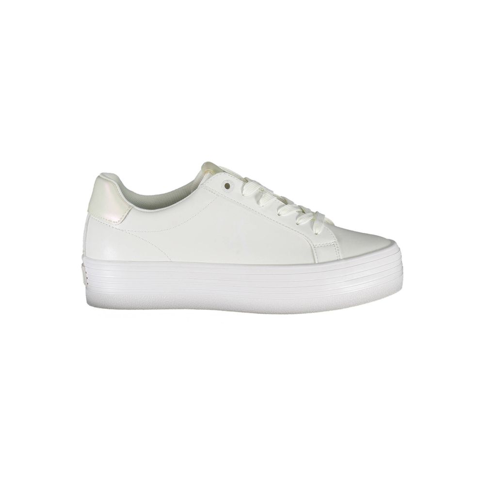 Sleek White Lace-Up Sneakers with Contrast Detail - GLAMHUB BOUTIQUE 