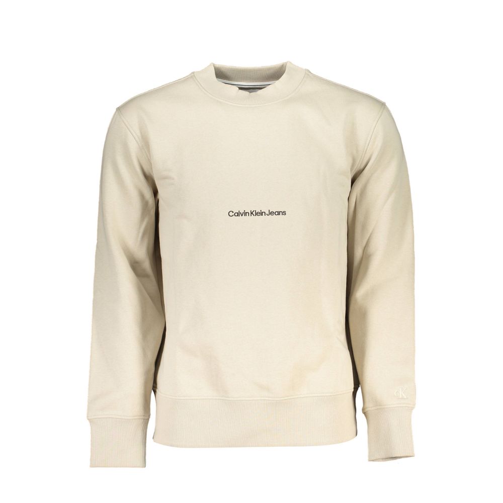 Beige Crew Neck Long Sleeve Sweatshirt - GlamHub Luxury and Icon Brand Clothing