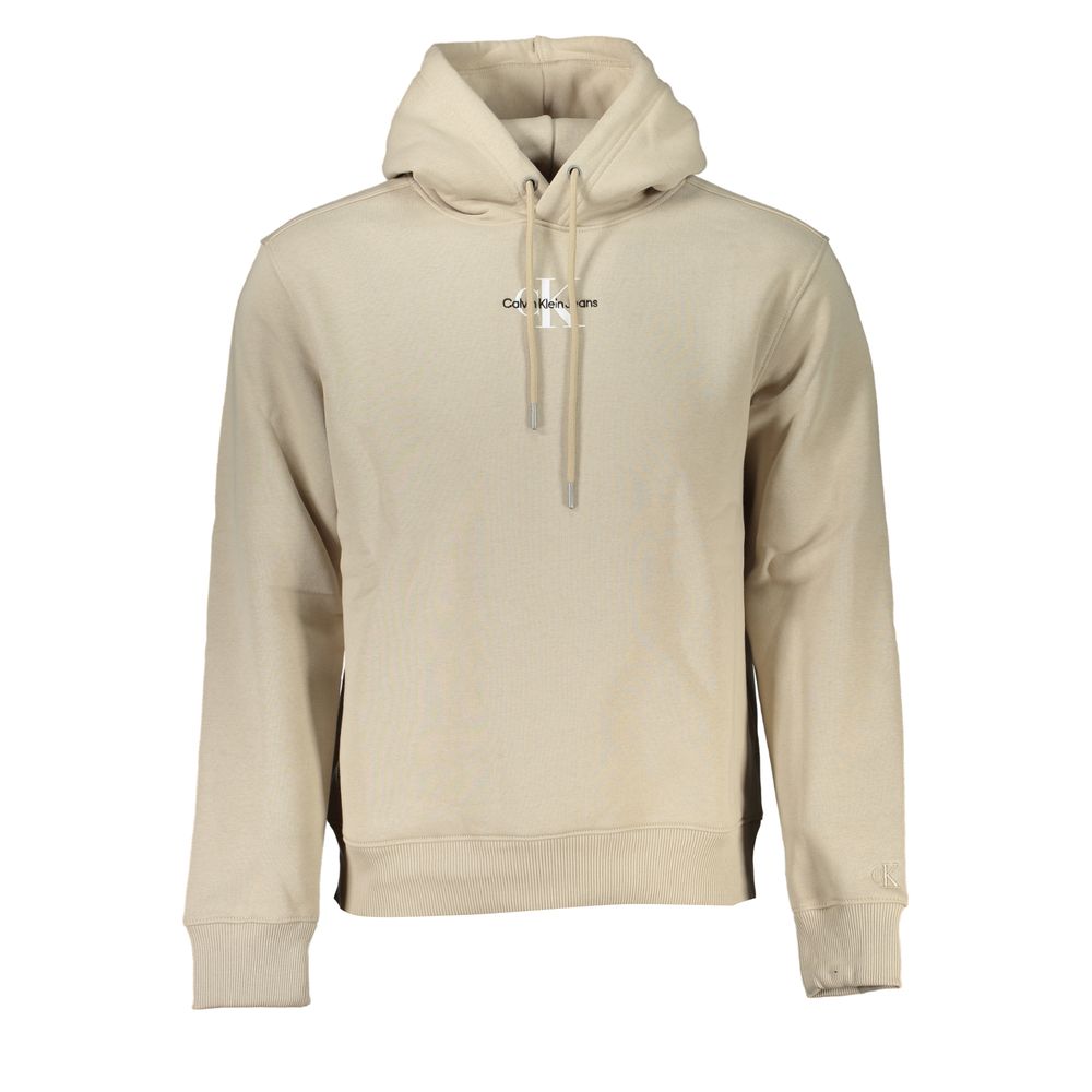 Beige Fleece Hooded Sweatshirt with Logo Embroidery - GlamHub Luxury and Icon Brand Clothing