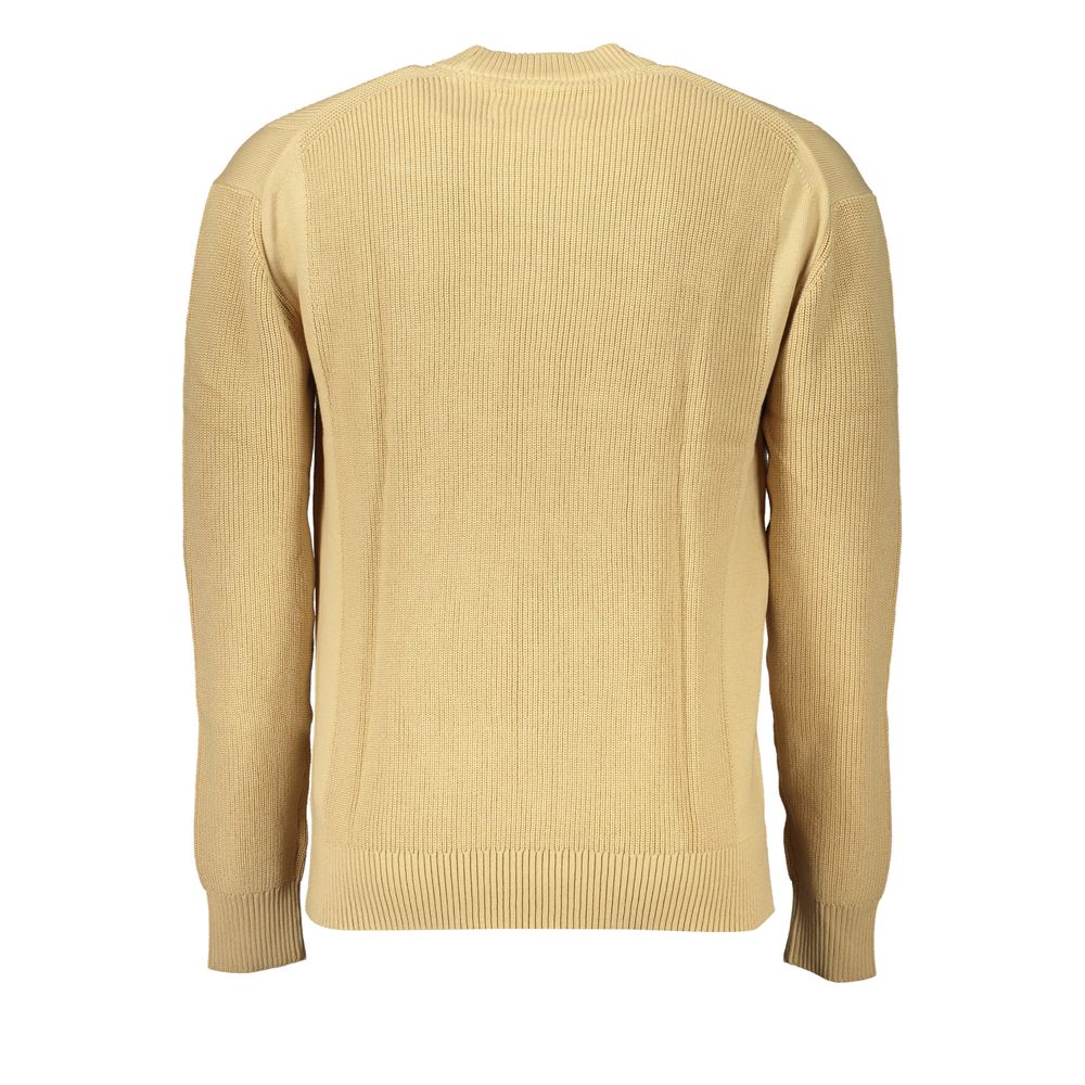 Chic Beige Crew Neck Cotton Sweater - GLAMHUB BOUTIQUE 