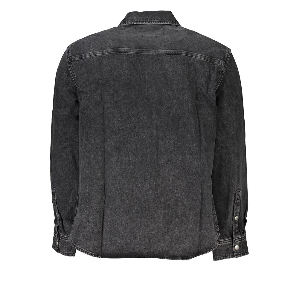 Elegant Black Denim Shirt with Sophisticated Details - GLAMHUB BOUTIQUE 