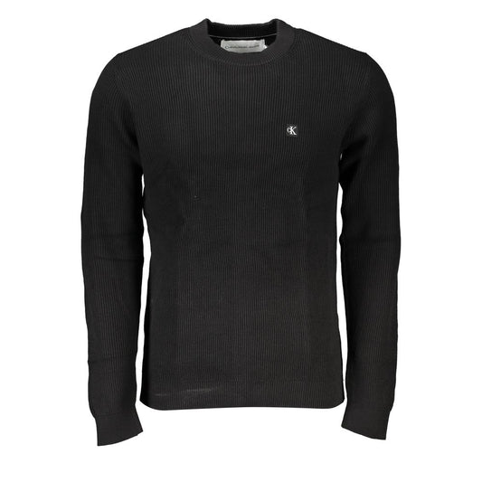 Sleek Black Crew Neck Sweater with Logo - GLAMHUB BOUTIQUE 