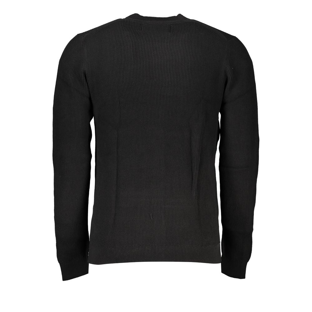 Sleek Black Crew Neck Sweater with Logo - GLAMHUB BOUTIQUE 