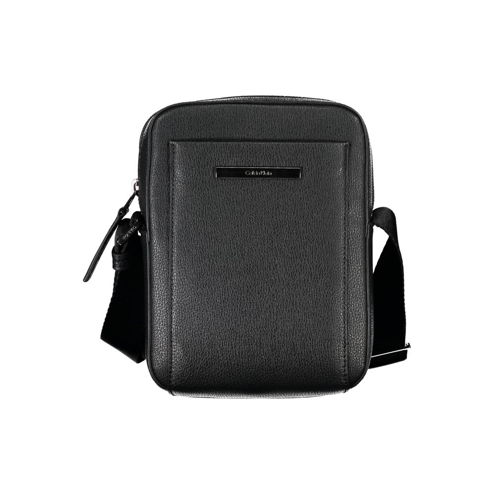 Sleek Black Shoulder Bag with Logo Detail - GLAMHUB BOUTIQUE 