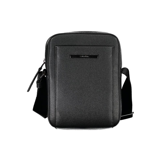 Sleek Black Shoulder Bag with Logo Detail - GLAMHUB BOUTIQUE 