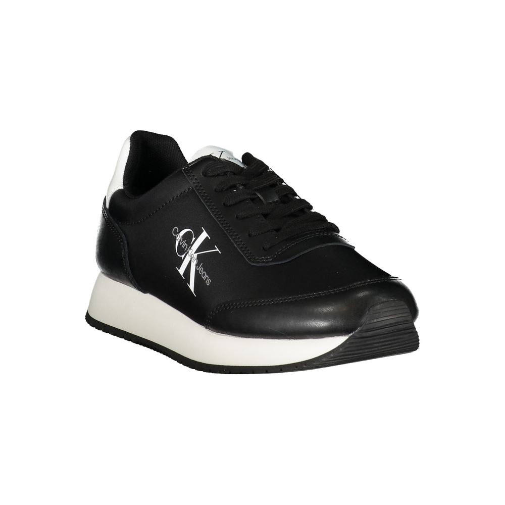 Sleek Black Lace-Up Sneakers with Contrast Details - GLAMHUB BOUTIQUE 