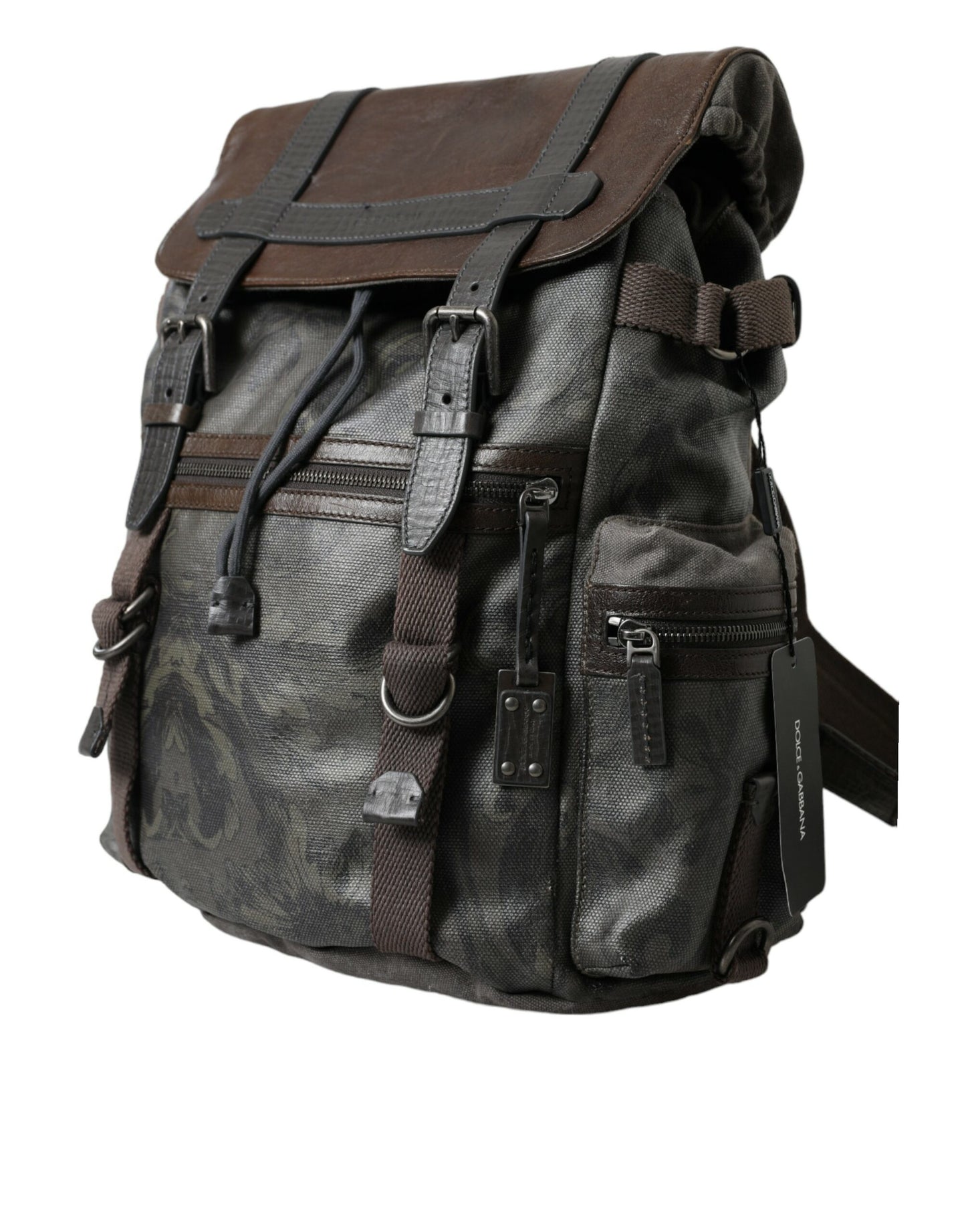 Eleganter grüner Rucksack aus Canvas und Leder