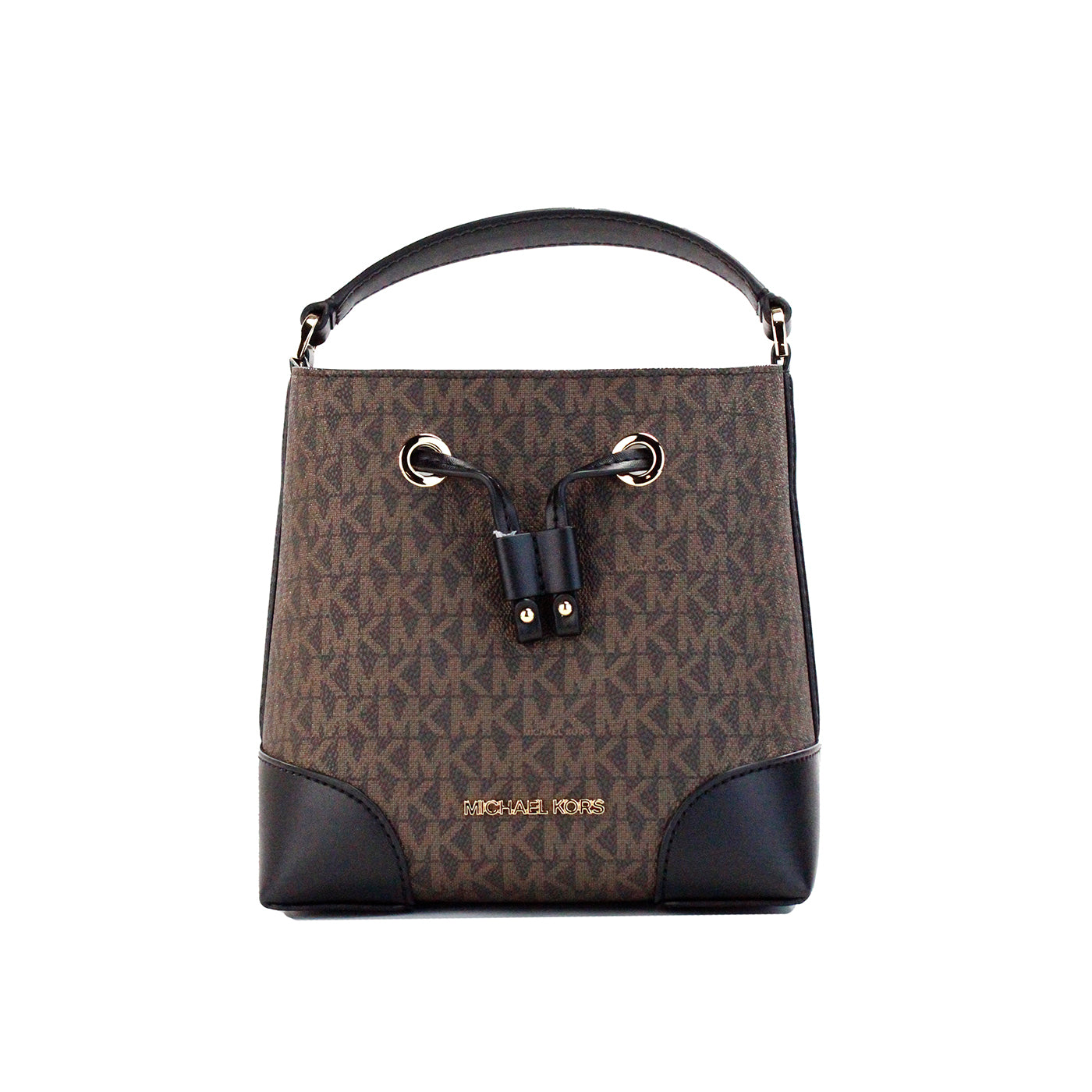 Mercer Small Brown Black Signature Leather Bucket Crossbody Bag - GLAMHUB BOUTIQUE 