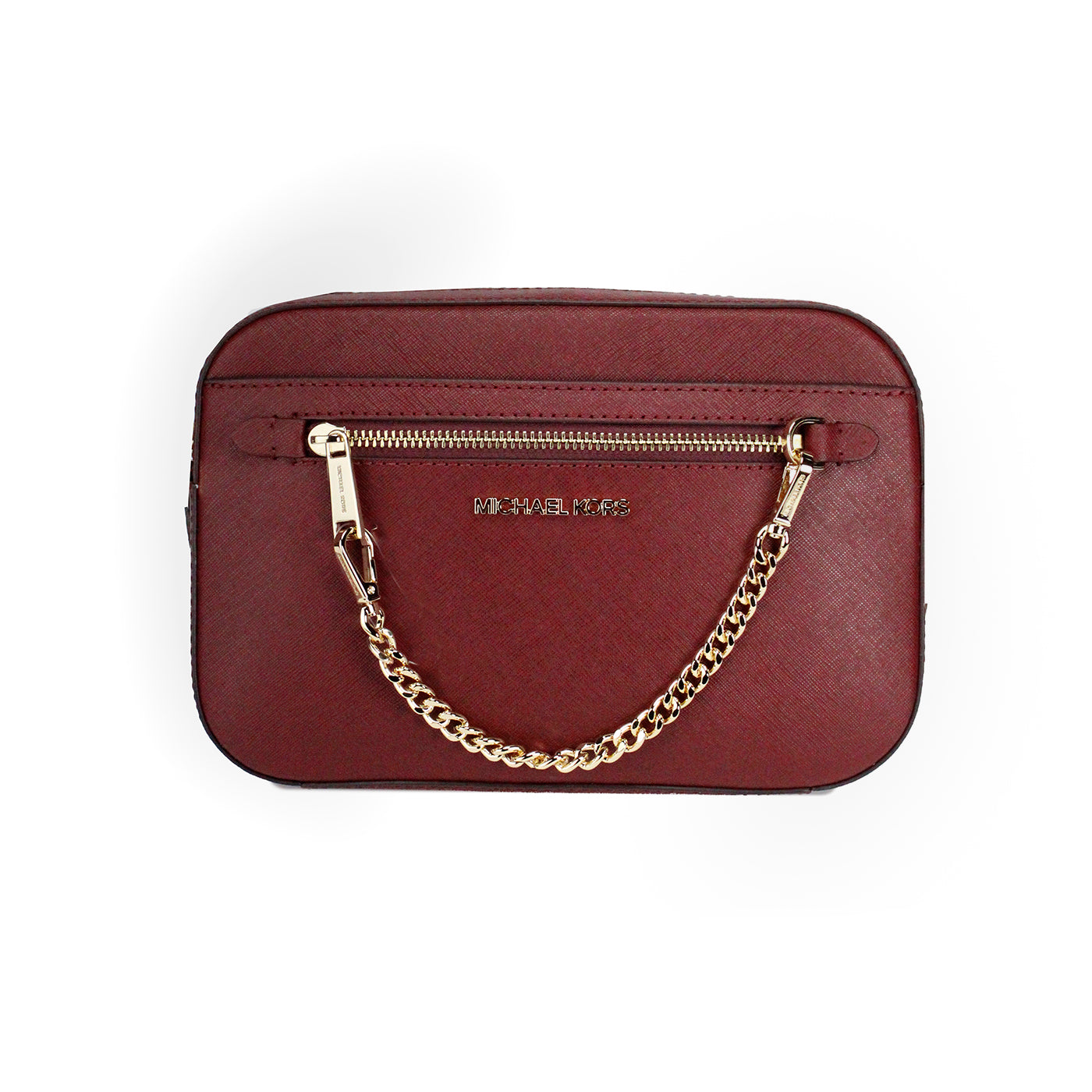 Jet Set East West Large Dark Cherry Leather Zip Chain Crossbody Bag - GLAMHUB BOUTIQUE 