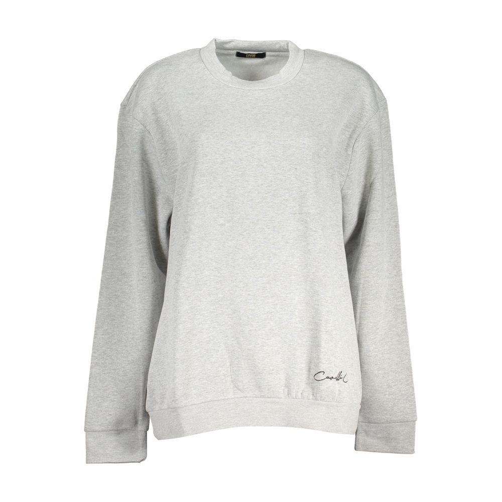 Chic Gray Embroidered Crew Neck Sweatshirt - GlamHub Luxury and Icon Brand Clothing