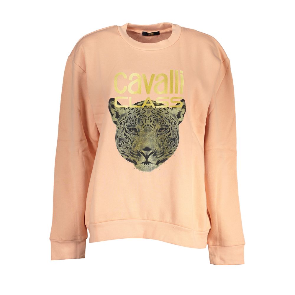 Chic Pink Fleece Crew Neck Sweatshirt - GlamHub Luxury and Icon Brand Clothing