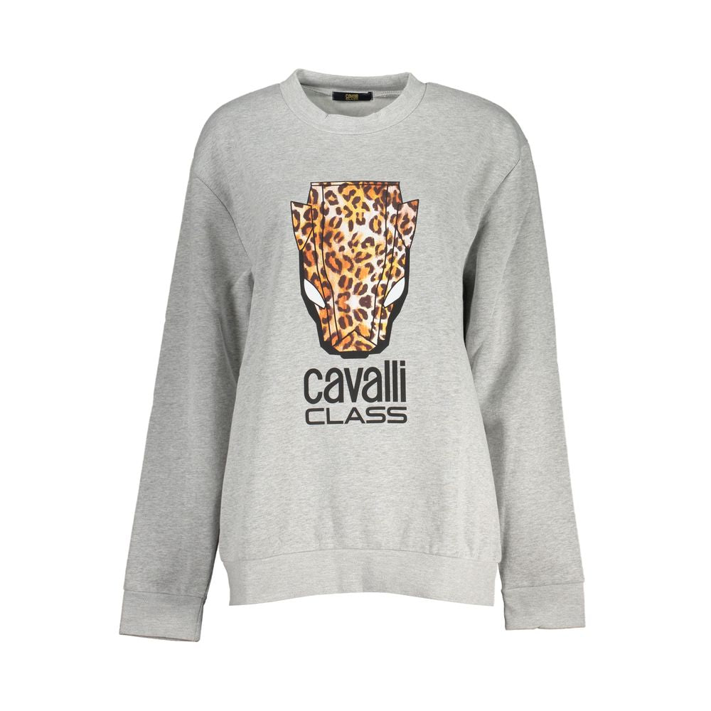 Chic Gray Crew Neck Fleece Sweatshirt - GlamHub Luxury and Icon Brand Clothing