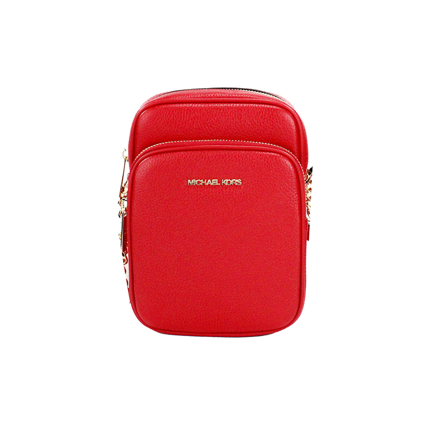 Jet Set Bright Red Pebbled Leather North South Chain Crossbody Bag - GLAMHUB BOUTIQUE 