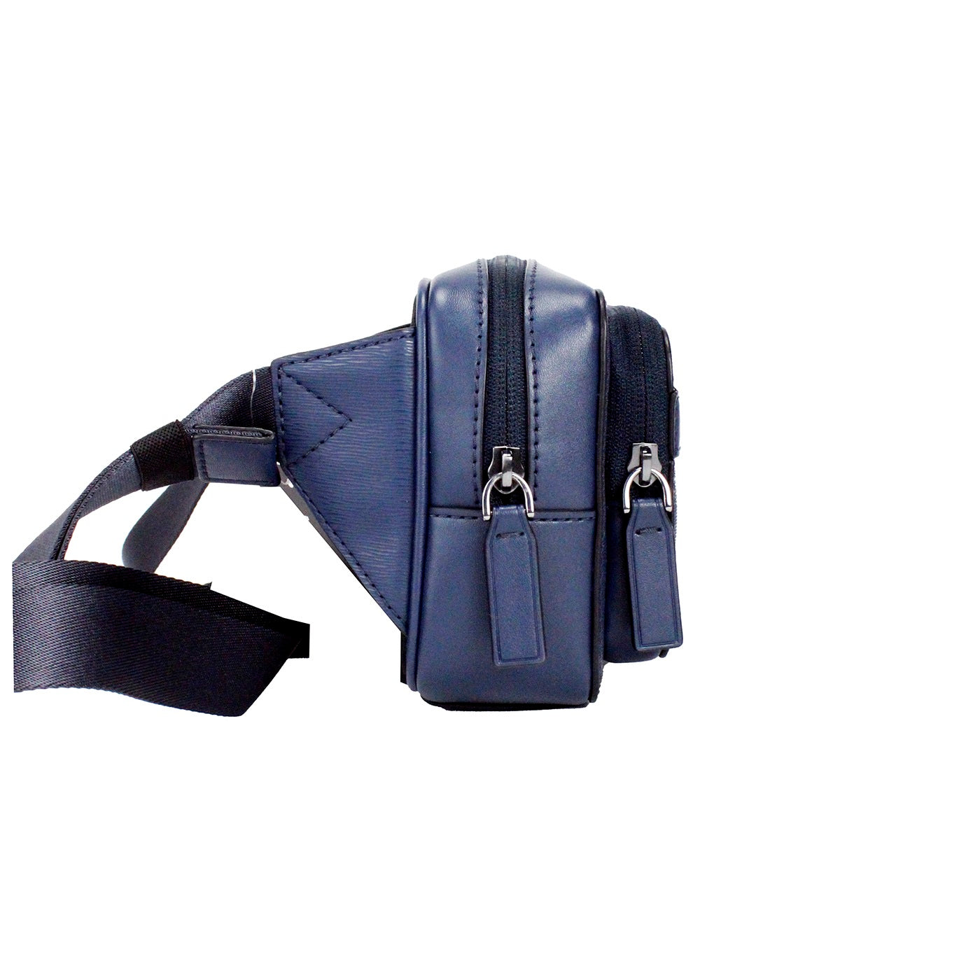 Cooper Small Navy Blue Smooth Leather Double Zip Belt Bag - GLAMHUB BOUTIQUE 