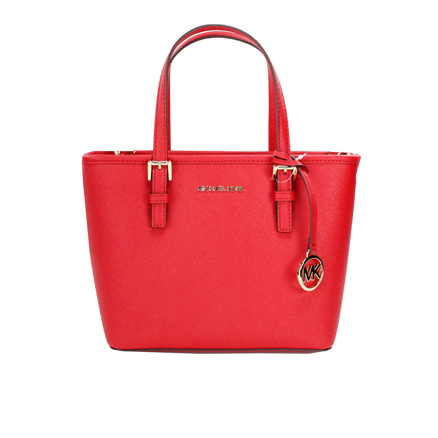 Jet Set Bright Red Leather XS Carryall Top Zip Tote Bag Purse - GLAMHUB BOUTIQUE 