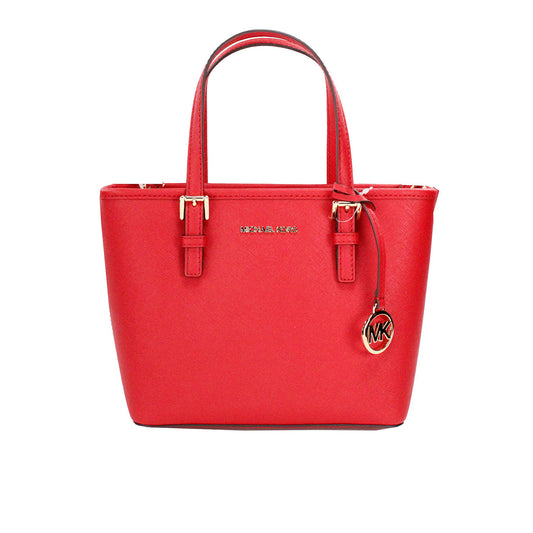 Jet Set Bright Red Leather XS Carryall Top Zip Tote Bag Purse - GLAMHUB BOUTIQUE 