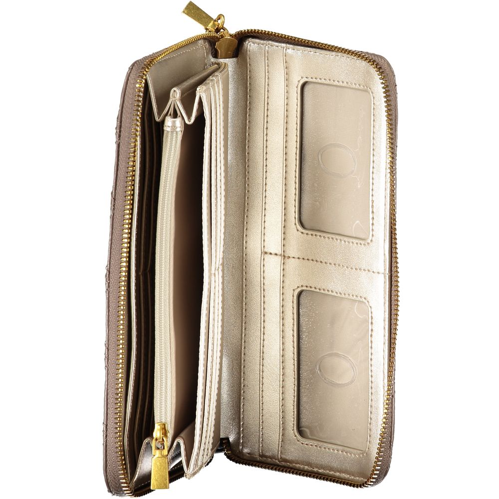 Elegant Beige Zip Wallet with Chic Detailing - GLAMHUB BOUTIQUE 